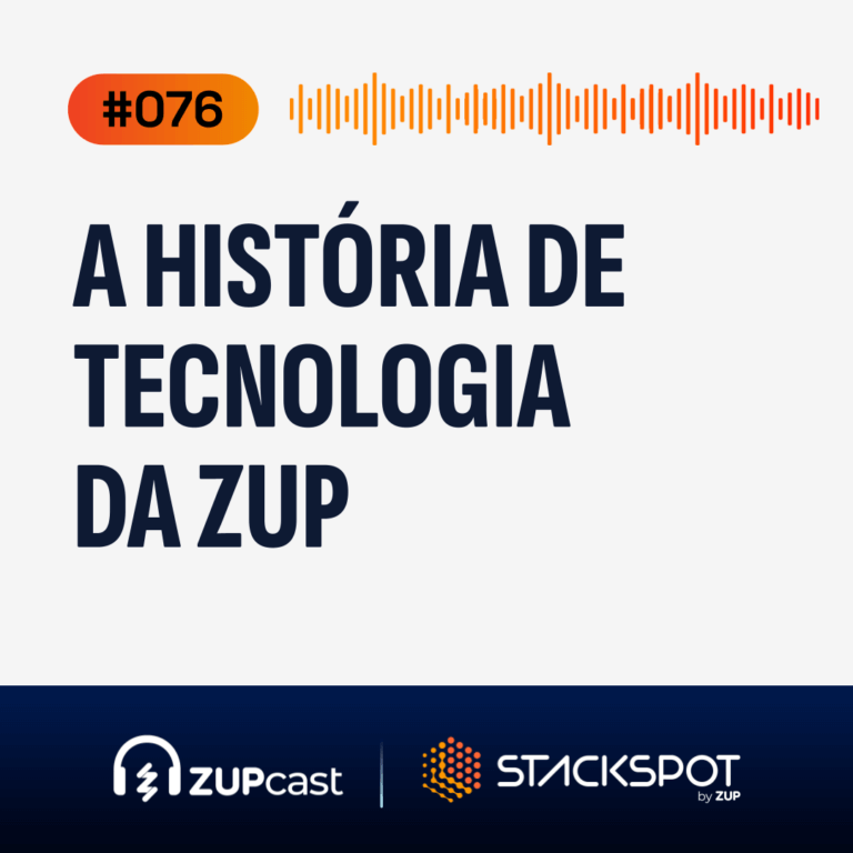 Capa do Zupcast sobre “A História de tecnologia da Zup”, onde temos a logo do ZupCast, seu título e o número do episódio.